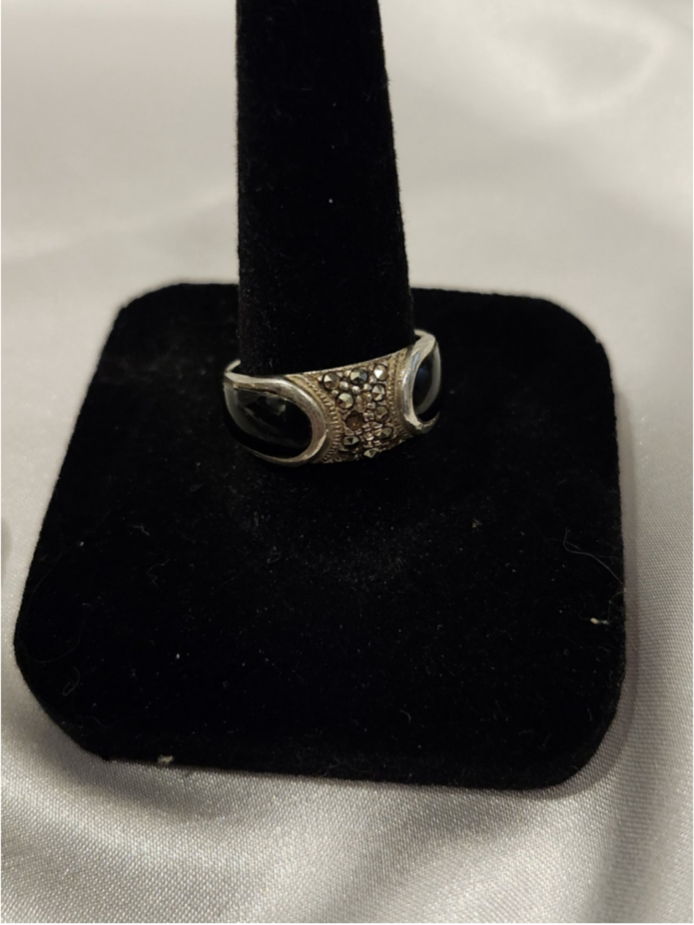 vintage 925 sterling silver black onyx ring (missing stones) 🖤